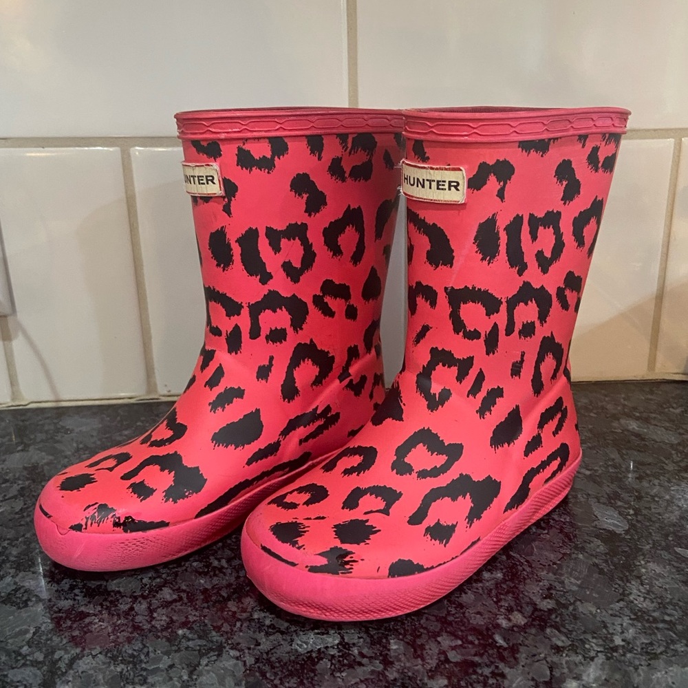 Hunter Kids Pink Leopard Print Rain Boots